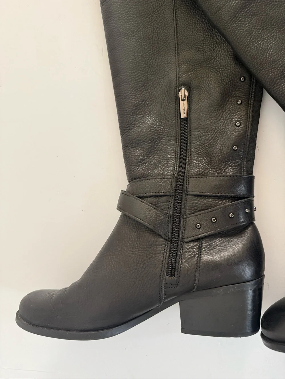 VINCE CAMUTO Bestan Black Leather Over Knee Riding Boots Studded Equestrian